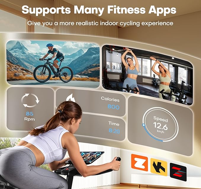 Exercise Bike, CHAOKE Quiet Magnetic Resistance 300LB Capacity Stationary Bike for Home with App