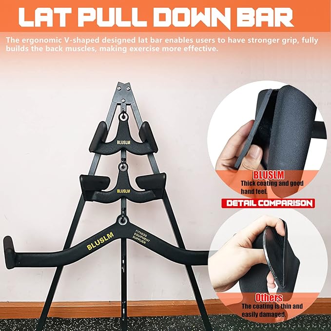 LAT Pull Down Bar for Cable Machine, LAT Pulldown Attachments T Bar V Bar Cable Attachment, Back