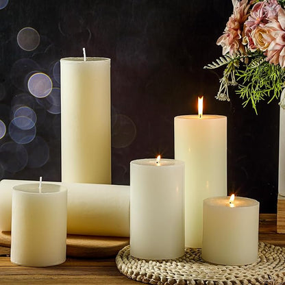 Shihanee 36 Pcs Pillar Candles 3 in x 3,4,5,6,8,10 Dripless Unscented Smokeless Candle Long Burning