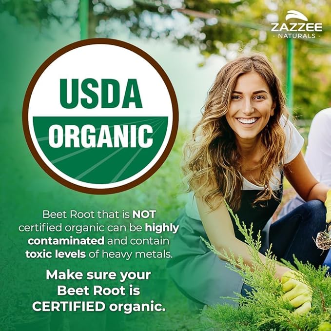 Zazzee USDA Organic Beet Root 8000 mg Strength 20:1 Extract, 180 Vegan Quick Release Capsules