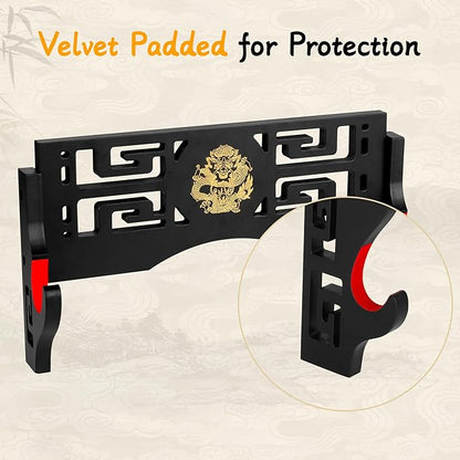 Sword Display Katana Wall Mount, Samurai Sword Katana Holder Stand with Velvet Padded Hook & Dragon