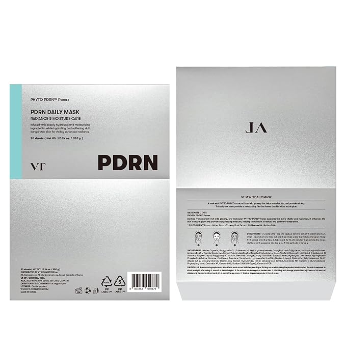 VT COSMETICS PDRN Daily Mask 30 Sheets, Vegan PDRN for Skin Restoration & Radiance, Hydrating &