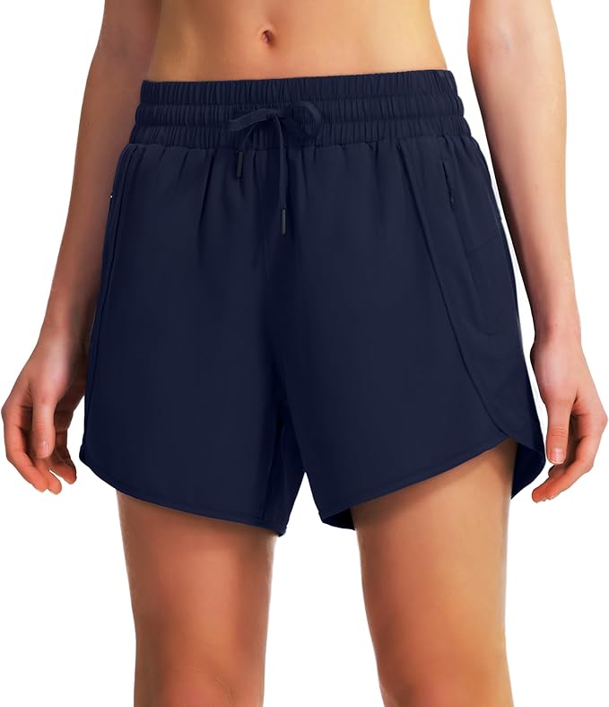 Ksmien Women's 5" Athletic Running Shorts Quick Dry Lightweight Workout Gym Shorts with Zipper