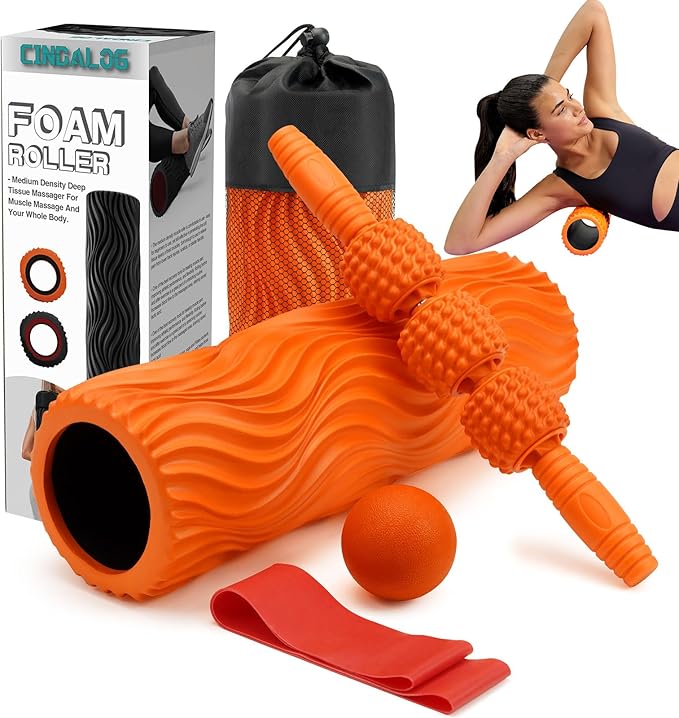 5 in 1 Foam Roller Set - Trigger Point Foam Back Roller, Muscle Roller Stick, Massage Ball