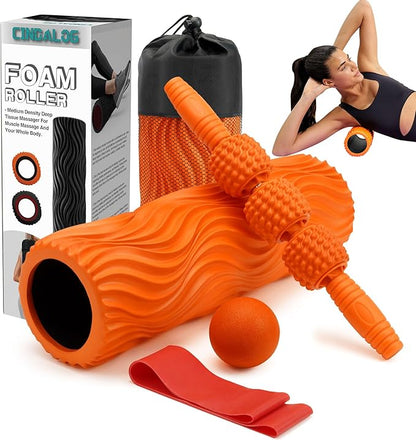 5 in 1 Foam Roller Set - Trigger Point Foam Back Roller, Muscle Roller Stick, Massage Ball
