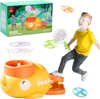 COUOMOXA Flying Disc Launcher for Kids: 3-12 Year Old Boys Girls Throw and Catch Outdoor Indoor