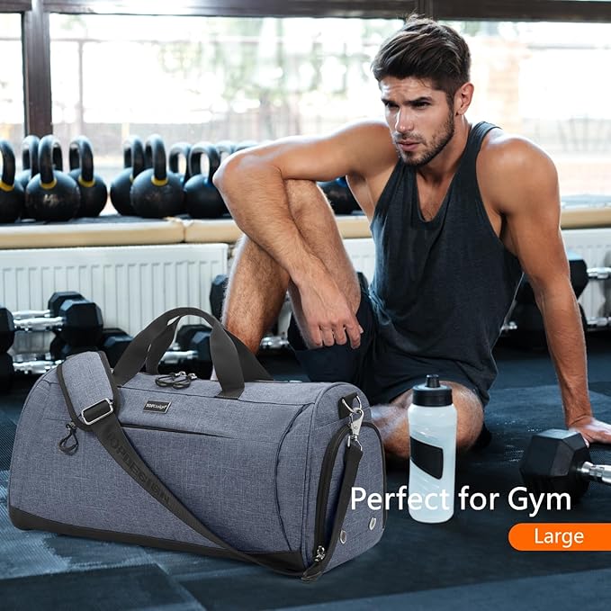 TOPDesign Gym Bag for Women & Men, Unisex Duffel Bag with Shoe Compartment & Wet Pocket for Travel