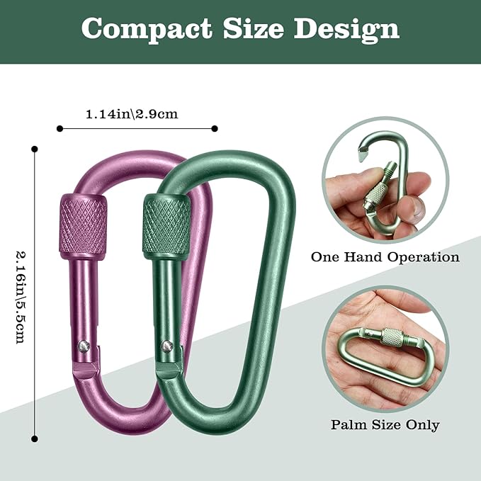 Carabiner, 2 inch D-Ring Locking Carabiner Clip, Snap Hook Sport Accessories for Outdoor Camping