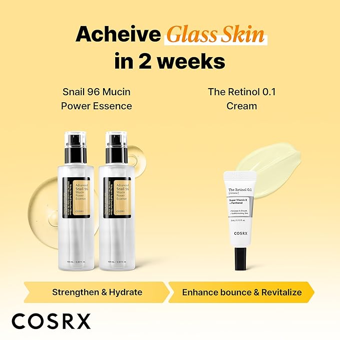 COSRX Snail 96% Mucin Power Essence 2ea & Retinol 0.1% Cream Mini Sample 1ea, Glass Skin Starter