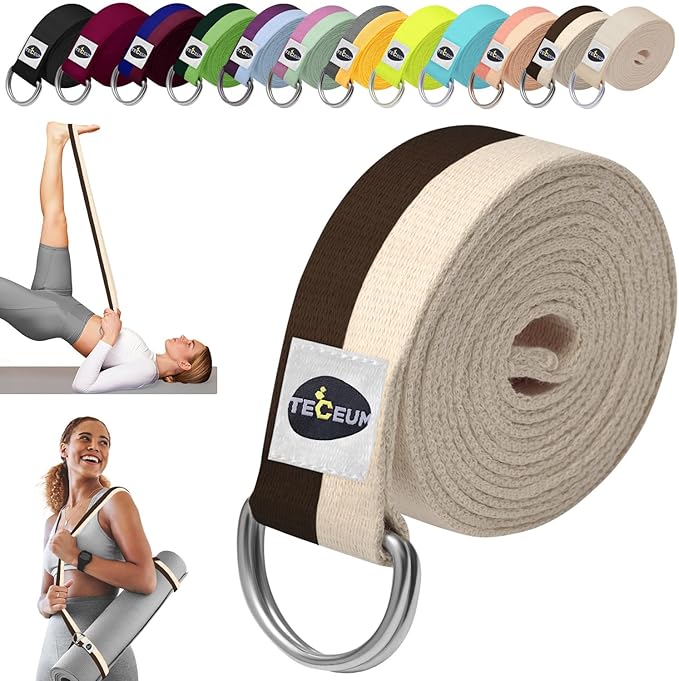 TECEUM Yoga Strap & Mat Strap – 2 IN 1 – Cotton – 6 ft 8 ft 10 ft (30+ colors) – Adjustable