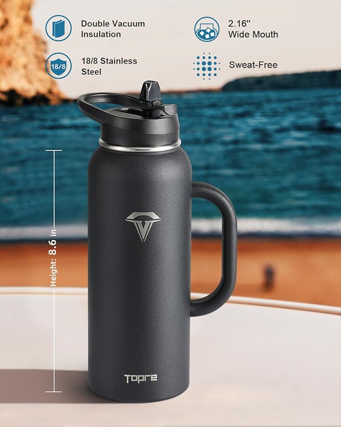 40 oz Insulated Water Bottle with Straw and Lid, Food-grade Double Wall Vacuum Stainless Steel