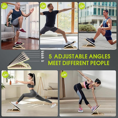 Portable Slant Board for Calf Stretching, 350 Lbs Weight Capacity, Adjustable Wooden Incline Board