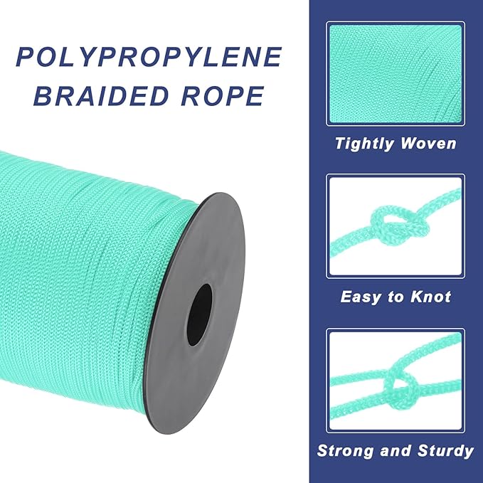 MECCANIXITY 1/8 Inch Polypropylene Rope Braided Ropes, 328ft Nylon Rope Hollow Utility Cord for