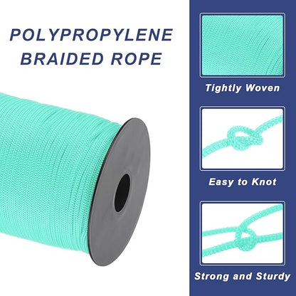 MECCANIXITY 1/8 Inch Polypropylene Rope Braided Ropes, 328ft Nylon Rope Hollow Utility Cord for