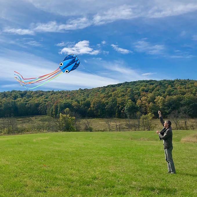 Octopus Kites for Kids & Adults Easy to Fly, 24”x 158” Large Soft Kite Kit for Boys and Girls