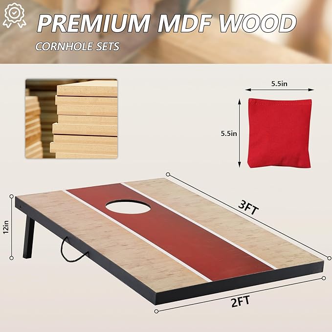 Cornhole Sets 4 x 2 ft / 3 x 2 ft with 8 Bean Bags Regulation Size, Corn Hole Games for Adults