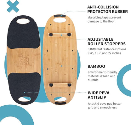 XCMAN Balance Board Surf Trainer with Adjustable Stoppers - 3 Different Distance Options Bamboo