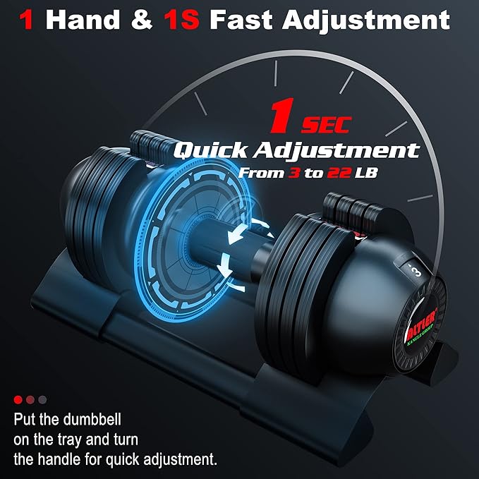 Adjustable Dumbbell,22LBS 44LBS 52LBS Dumbbell Set with Tray for Fitness, Fast Adjust Weight by