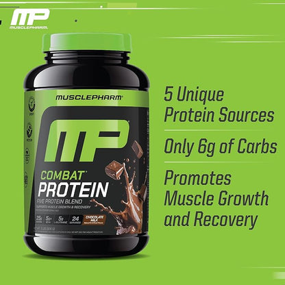 MusclePharm Combat Protein Powder, Chocolate Milk Flavor, Fuels Muscles for Productive Workouts, 5
