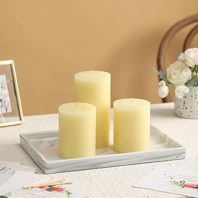 3x6 Inch Ivory Pillar Candles Set of 3-Decorative Unscented Pillar Candle, Long Burning Dripless