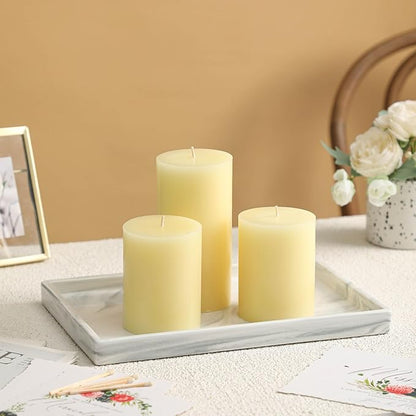 3x4 Inch Ivory Pillar Candles Set of 3 - Decorative Unscented Pillar Candles, Long Burning Dripless