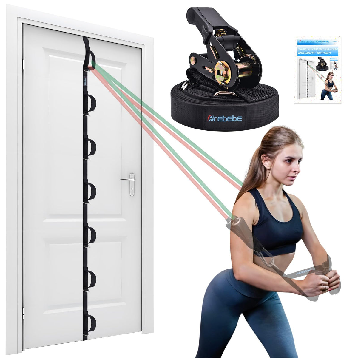 Brebebe Upgrade Door Anchor Strap for Resistance Bands Exercise, Multi Points Anchor Straps with 7