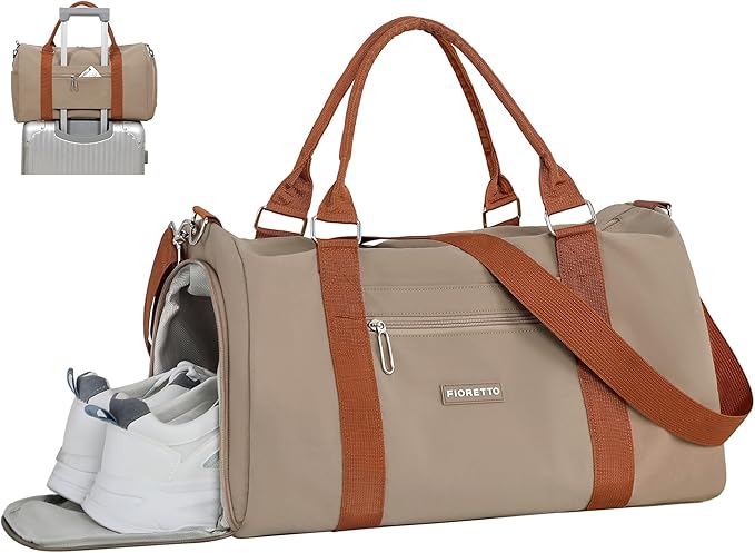 FIORETTO Womens Gym Tote Duffle Weekender Bag with Wet Pocket & Shoe Compartment, Ideal for Travel