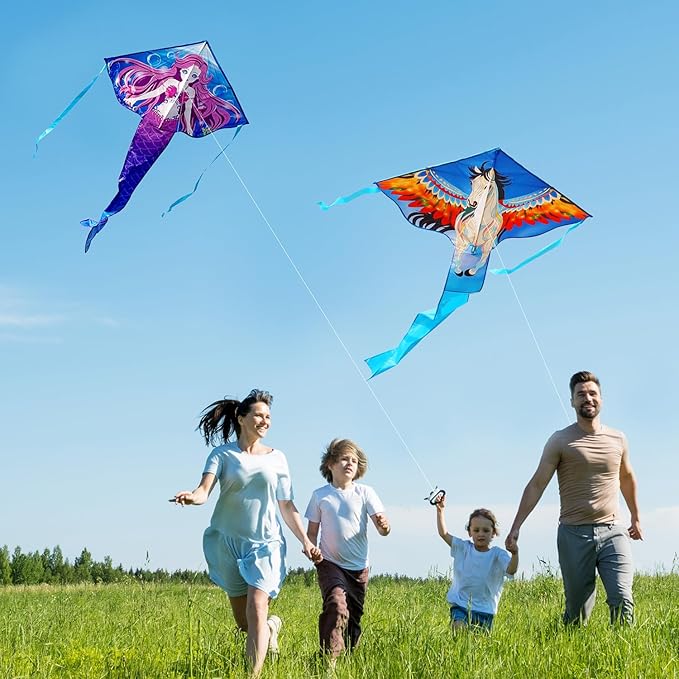 HONBO Large Mermaid Kite for Kids & Adults, Easy to Fly Delta Kite, Beginner Kite for Girls &Boys
