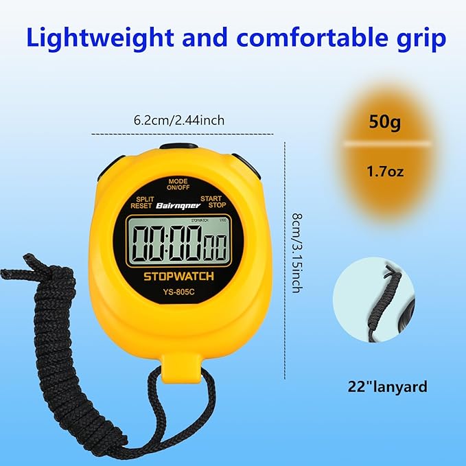 Stopwatch Timer with Countdown, ON/Off Simple Operation No Clock No Date, Digital Stop Watch for