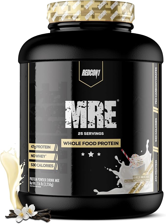 REDCON1 MRE Protein Powder, Vanilla Milkshake - Meal Replacement Protein Blend Made with MCT Oil &