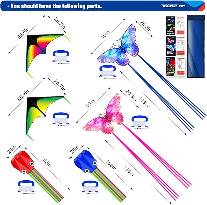 3 Piece Set Butterfly Delta Octopus Kites for Kids and Adults，Easy to Fly for Outdoor Adults