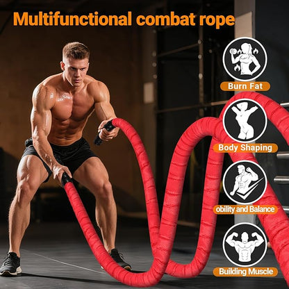 Battle Rope 1/1.26/1.5/2 Inch Diameter,Pink 30FT/40FT/50FT Exercise Workout Ropes for Home Gym