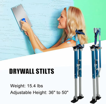 36"-50" Black Drywall Stilts Aluminum Tool Stilt with Protective Knee Pads Portabl Adjustable For