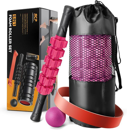 5 in 1 Foam Roller Set for Deep Tissue Muscle Massage, High Density Fitness Exercise Foam Roller