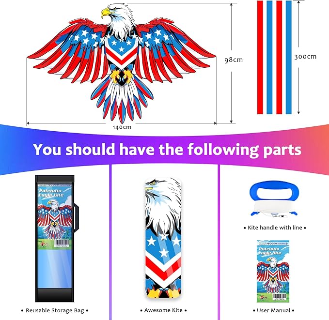 HONBO Eagle Kite, America Flag Kite for Kids and Adults. Wonderful Beginner Kite for Boys and