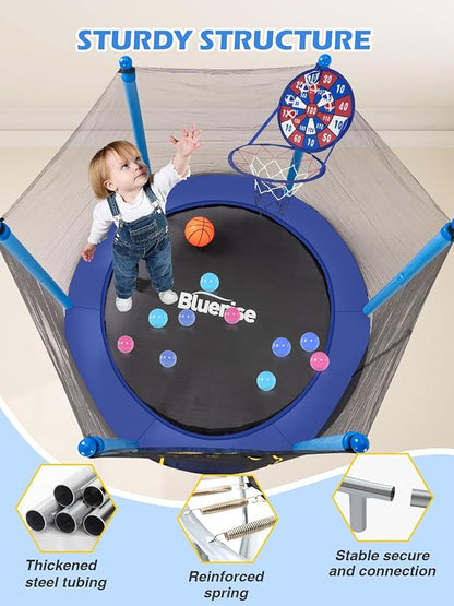 BLUERISE Trampoline 55IN 6FT Toddler Trampoline for Kids Indoor Outdoor Play for Kids Trampoline