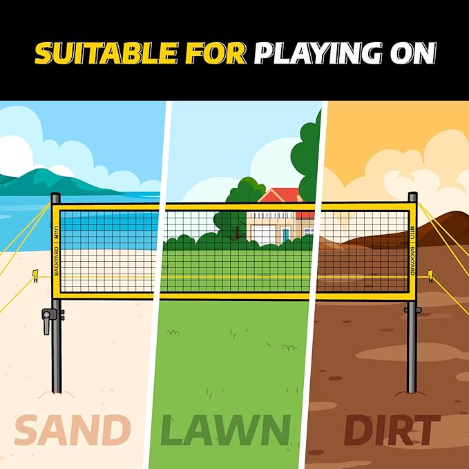 A11N Outdoor Volleyball and Badminton Combo Set - Includes Adjustable Height Anti-Sag Net