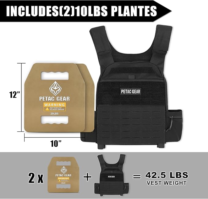 PETAC GEAR Tactical Weights Plates For Weighted Vest For Men Workout,5/10/15/20 LBS Weight Strength