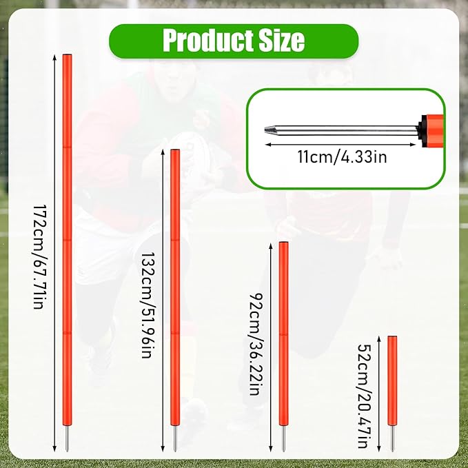 TOBWOLF 6PCS 6FT Adjustable Soccer Agility Training Poles, Detachable Sports Training Speed Sticks