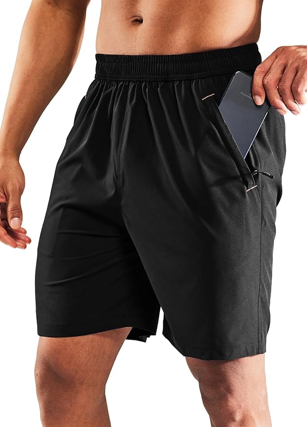 MIER Men's Quick Dry Running Shorts with Zipper Pocket, Elastic Waist Athletic Workout Exercise