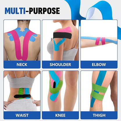 60PCS Precut Kinesiology Tape Strips, 6 Colors 2 inch x 10 inch Cotton Athletic Tape, Kinetic Tape