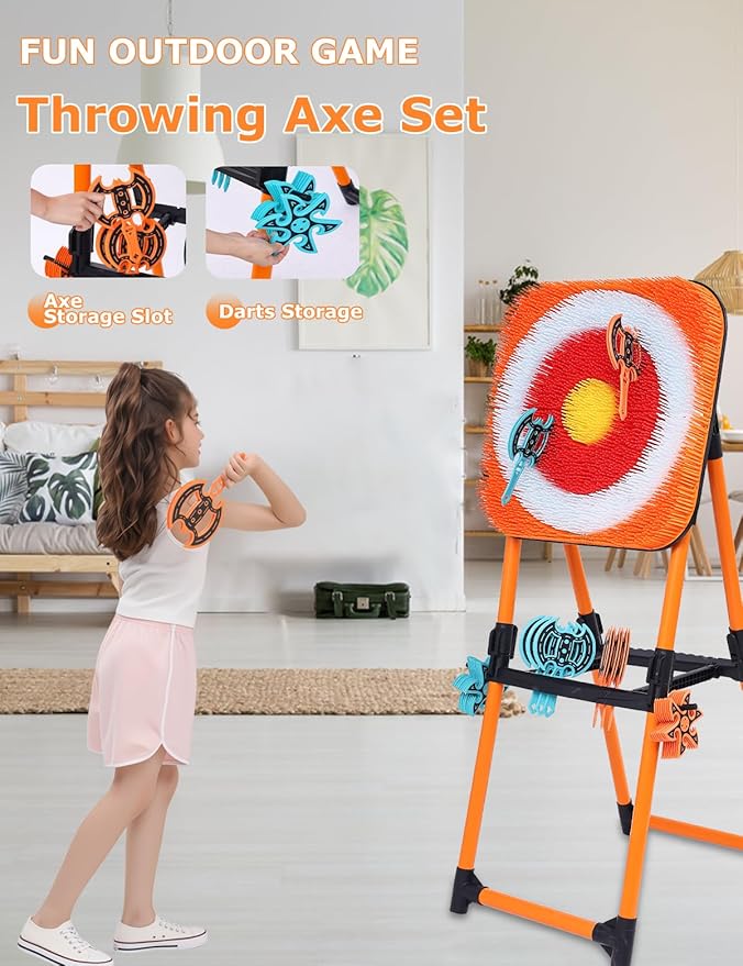 ZoLLa Axe Throwing Game for Backyard - 8 Throwing Axe & 8 Throwing Stars,24" Target,Foldable