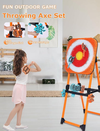 ZoLLa Axe Throwing Game for Backyard - 8 Throwing Axe & 8 Throwing Stars,24" Target,Foldable