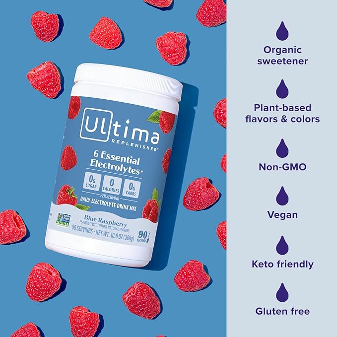 Ultima Replenisher Daily Electrolyte Powder Drink Mix – Sugar Free – Blue Raspberry, 90 Servings