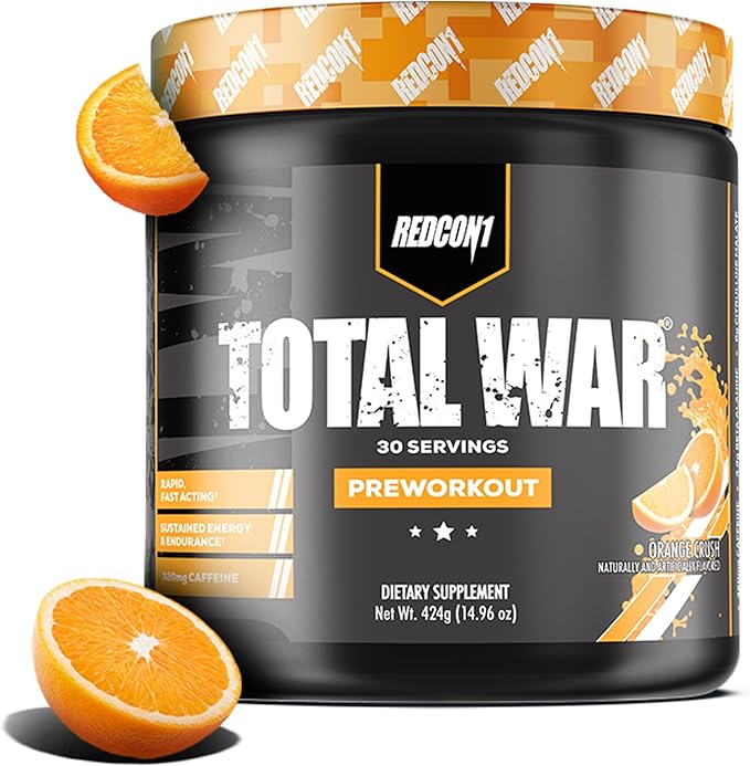 REDCON1 Total War Pre Workout, Orange Crush - Contains 320mg of Caffeine from Green Tea, Juniper &