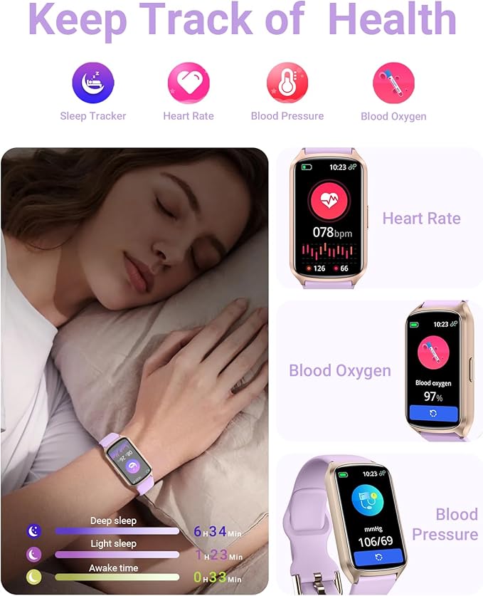 Health Fitness Tracker with 24/7 Heart Rate, Blood Oxygen, Blood Pressure, Sleep Tracker, 5ATM