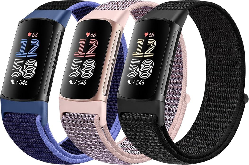Sport Loop Nylon Watch Bands Compatible with Fitbit Charge 6/5, Adjustable Breathable Replacement