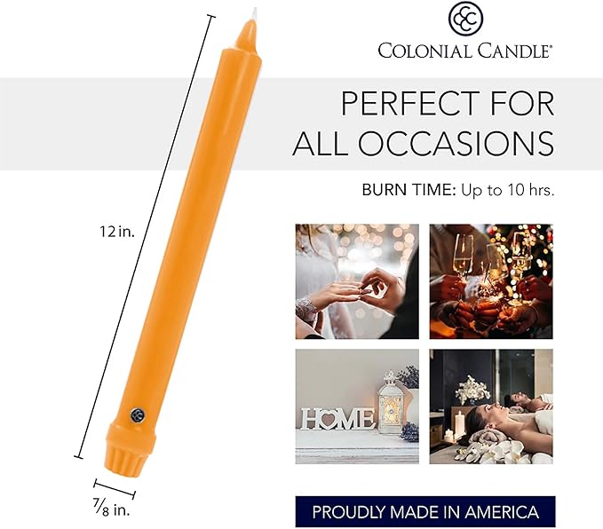 Colonial Candle Unscented Taper Candle, Classic Collection, Caramel, 12 in, Pack of 12 - Up to 10