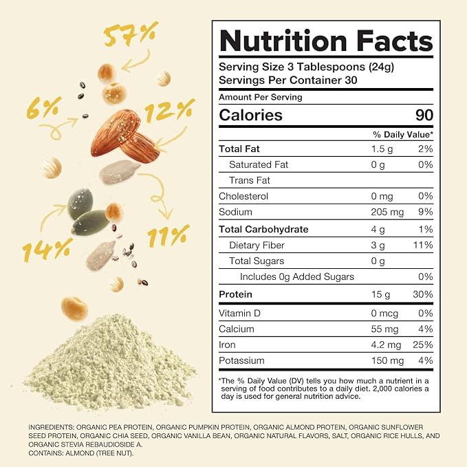 Complement Organic Vanilla Vegan Protein Powder (30 Servings) Low Carb, Low Calorie, Sugar Free