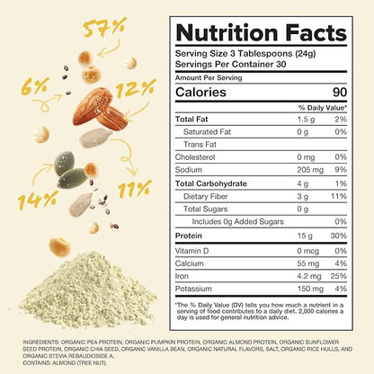 Complement Organic Vanilla Vegan Protein Powder (30 Servings) Low Carb, Low Calorie, Sugar Free